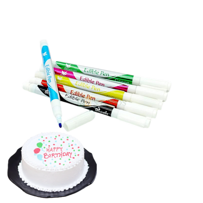 6 PCS Multicoloured Edible Marker Pen for Cake Marker, Blossom Edible Food Pen, Yellow Red Blue Green Pink Black Colours for writing message, names on Birthday Cakes, Wedding Anniversary Cakes