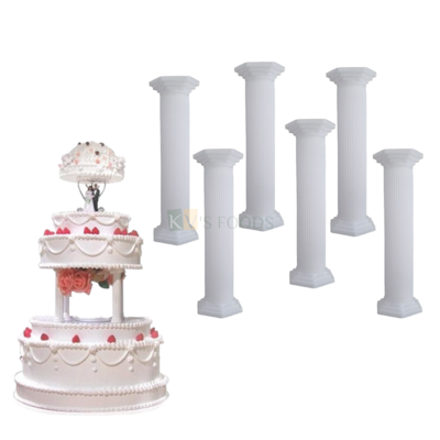 6PCS Set White Plastic Heaxagon Shape Cake Roman Pillars, Wedding Cake Pillars Stand, Fondant Cake Support Mould Valentine's Day, Birthday Wedding Birthday Engagement, Large Big Cakes Decoration Tools