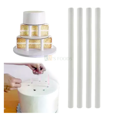 4 PCS Set White 0.7 Inch Wide Hollow Pillars Dowels Rods for Cake Construction 2-Tier, 3-Tier Cakes, Supporter for Multi Tiered Cakes Plastic rods, Cake Stands Wedding Anniversary Birthday Cakes Decor