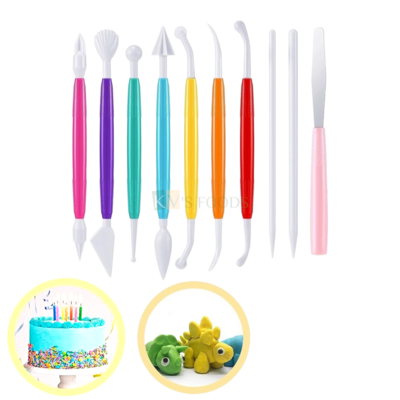 10 PCS Multicoloured Fondant Cake Modelling Tools Set Carving Flower Crafts Accessories Set Cake Decorating Tools, Double-Ended Knife Pen, Chocolate Brush Modeling Tools for Cookies, Making Flowers