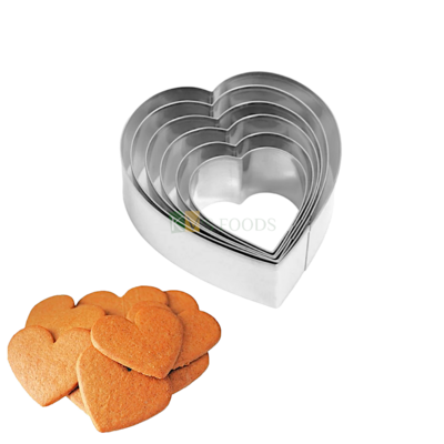 6 PC Silver Steel Different Sizes Heart Shape Cookies Cutters, Pancake Fondant Cakes Biscuits Sandwich Chocolate Metal Moulds, Love Valentine Day Celebrations DIY Cake Decorations