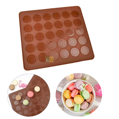 1 PC Brown Silicone Small Oven Baking Tools Macaroons Sheet Mat Mould 30 Capacity Non-stick Pads Reusable Macaron Mat for Pastry Cookies Bread Dessert Birthday Party Theme DIY Cake Decorations