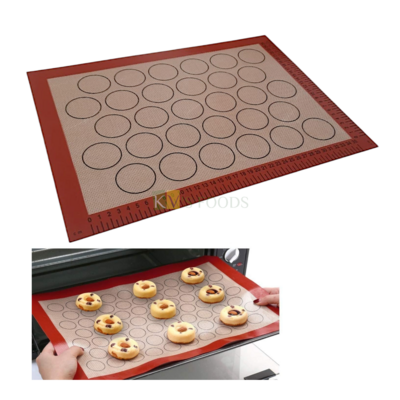 1 PC Silicone Multipurpose Silpat Macaroons Liner Baking Mats with Measurements Scale 30 Circles, Reusable Professional Non- stick Puff Mat Oven Liner Sheets Toaster Biscuits, Cookies Pans Mats