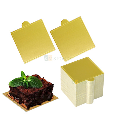 24PCS 3.2 Inch Square Golden Pastry Cake Base Set, Mini Cake Boards Cardboard Mousse Base Cake Paper Board Dessert Plates Pastries Mini Tarts Cupcake Base Displays Tray Decorating Cakes Birthday Theme
