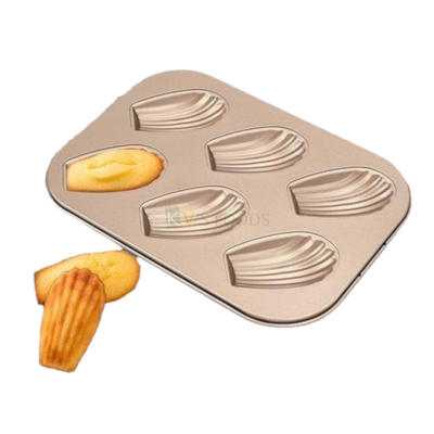 1PC 6 Cavity Baking Non-Stick Madeleine Pan, Cake Mould Bakeware Mold for Loafs, Bread Mousse Pudding Heavy Duty Shell Shape Baking Mold Cookie Scone Pan Whoopie Pie Pan for Oven, Tray