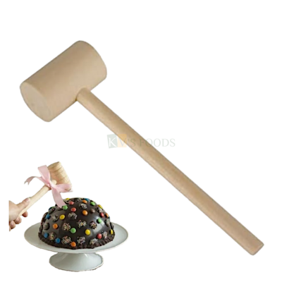 1PC Cream Colour Wooden Pinata Chocolate Cake Hammer, Wooden Mallet, Ice Crushed Wood Hammer, Multifuctional Round Head Hammer Wooden Handtool Birthday Theme Tools Cake Accessories