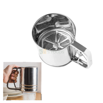 1 PC Silver Small Stainless Steel Flour Sifter One Hand Flour Sifter With Trigger Action Handle Mesh Flour Sifter Mechanical Baking Icing Sugar Shaker Sieve Duster Tool Semi-Automatic Kitchen Tools