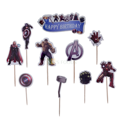 10 PCS Super Hero Avengers Theme Cake Topper Insert Cupcake Toppers for Boys, Husband, Friends, Brother Birthday Decorations Items Cake Accessories, Tags, Cards, Cake Toothpick Toppers
