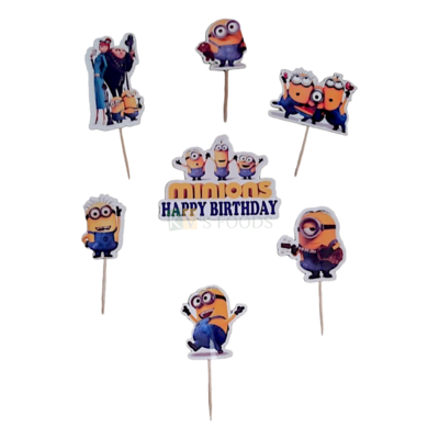 7 PCS Different Miniatures Minions Family Cartoon Theme Cake Topper Insert Cupcake Toppers for Boys Friends Birthday Decorations Items Cake Accessories, Tags, Cards, Toothpicks Toppers