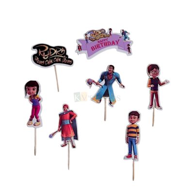 7 PCS Rudra Boom Chik Chik Boom Cartoon Characters Theme Cake Topper Insert Cupcake Toppers for Girls Boys Friends Birthday Decorations Items Cake Accessories, Tags, Cards, Toothpicks Toppers