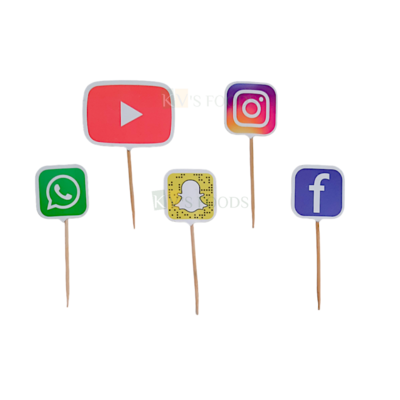 5 PCS Social Media Youtube, Whatsapp, Instagram, Facebook Snapchat Symbols Theme Cake Topper Insert Cupcake Toppers for Birthday Decorations Items Cake Accessories, Tags, Cards, Toothpicks Toppers