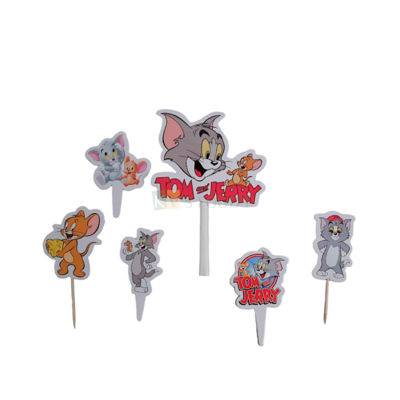 6 PCS Tom and Jerry Cartoon Theme Cake Topper Insert Cupcake Toppers for Girls Boys Friends Happy Birthday Decorations Items Cake Accessories, Tags, Banners, Cards, Toothpicks Toppers
