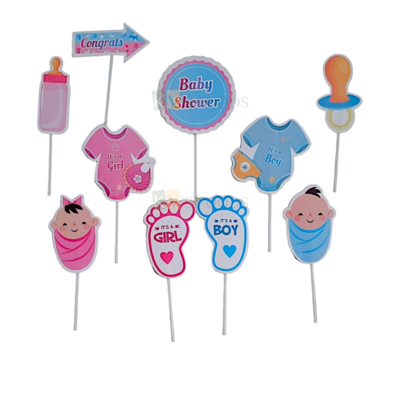 10 PCS Baby Shower Theme Cake Paper Topper Baby Foot Feets Clothes Milk Bottle Pacifier Insert Cupcake Toppers Decorations Items Cake Accessories, Tags, Banners, Cards, White Stick Toppers