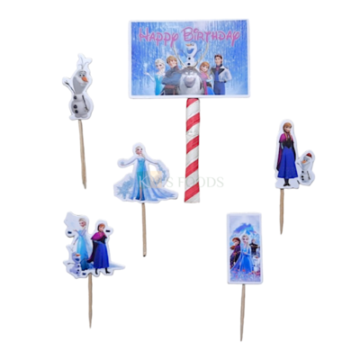 6 PCS Disney Frozen Elsa Anna Sven Olaf Kristoff Theme Cake Topper Insert Cupcake Toppers for Girls Friends Happy Birthday Decorations Items Cake Accessories, Tags, Banners, Cards, Toothpicks Toppers