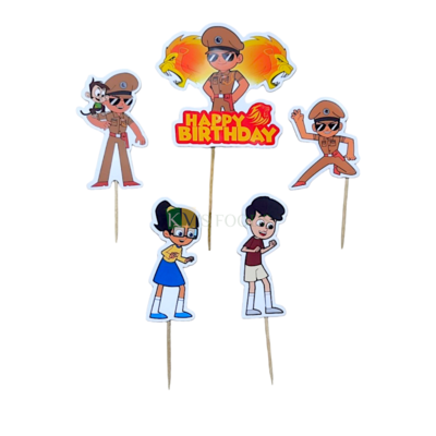 5 PCS The Little Singham Cartoon Characters Theme Cake Topper Insert Cupcake Toppers for Boys Friends Happy Birthday Decorations Items Cake Accessories, Tags, Banners, Cards, Toothpicks Toppers