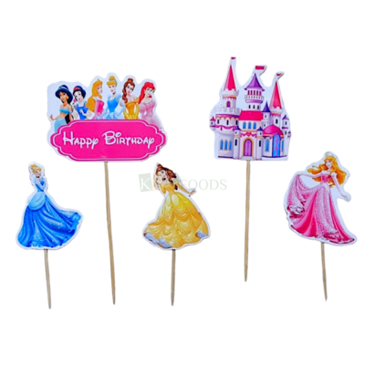 5 PCS Disney Theme Different Princess Jasmine Snow White Cartoon Theme Cake Topper Insert Cupcake Toppers for Girls Friends Birthday Decorations Items Cake Accessories, Tags, Cards, Toothpicks Toppers