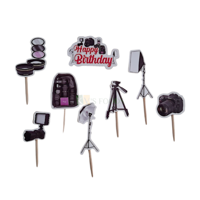 6 PCS Paper Tag Photography Theme Camera Different Lens Focus Stands Happy Birthday Cake Paper Topper Insert Cupcake Toppers for Boys Girl Decorations Items Tags, Banners, Cards, Toothpicks Toppers