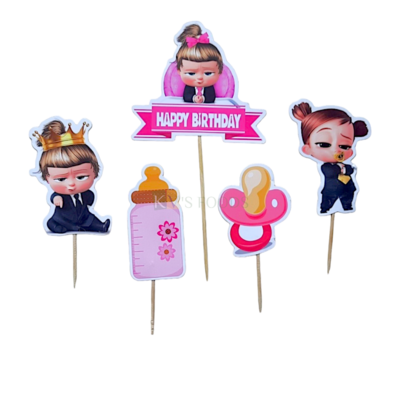 5 PCS Boss Baby Theme Cartoon Cake Paper Topper Set Insert Cupcake Toppers for Girls, Boys Friends Happy Birthday Decorations Items Cake Accessories, Tags, Banners, Cards, Toothpicks Toppers
