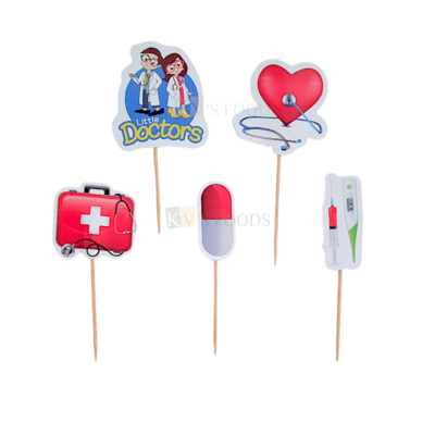 5 PCS Nurse Doctor Theme Cake Paper Topper Set Insert Cupcake Toppers for Nursing Theme Stata scope Injection Thermometer Decorations Items Cake Accessories, Tags, Banners, Cards, Toothpicks Toppers