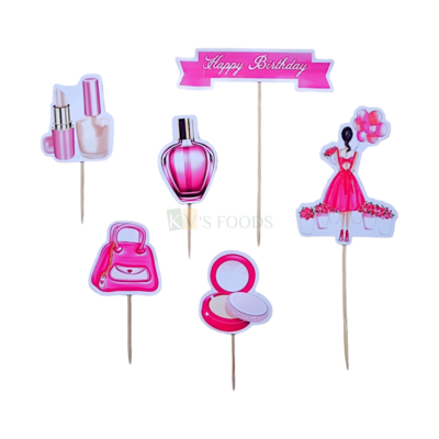 6 PCS Paper Fashion Girl, Make up girl Kit, Fashionable girl Theme Theme Cake Topper Insert Cupcake Toppers for Girl's Friends, Sisters, Wife Birthday Items Tags, Banners, Cards, Toothpicks Toppers