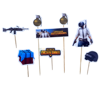 6 PCS PUBG Game Theme Cake Paper Topper Insert Cupcake Toppers for Girls, Boys Friends Happy Birthday Decorations Items Cake Accessories, Tags, Banners, Cards, Toothpicks Toppers