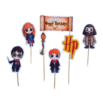 5 PCS Harry Potter Cartoon Characters Theme Cake Paper Topper Insert Cupcake Toppers for Girls, Boys Friends Happy Birthday Decorations Items Cake Accessories, Tags, Banners, Cards, Toothpicks Toppers