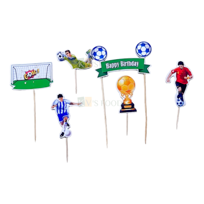 6 PCS Football Game Theme Cake Paper Topper Set Inserts Cupcake Toppers for Boys, Football Players, Friends Happy Birthday Decorations Items Cake Accessories, Tags, Banners, Cards, Toothpicks Toppers