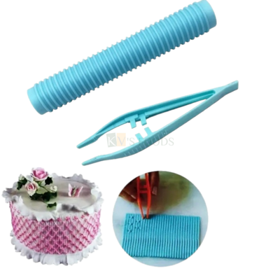 2 PCS Blue Smoke and Ribs Technique Rolling Tool Cake Press Mold DIY Cookie Decor Cupcakes Lace Tweezers Clips Dough Rolling Stick Cake Embossed Molds Cake Lace Roller Tool Fudge Fondant Cutters