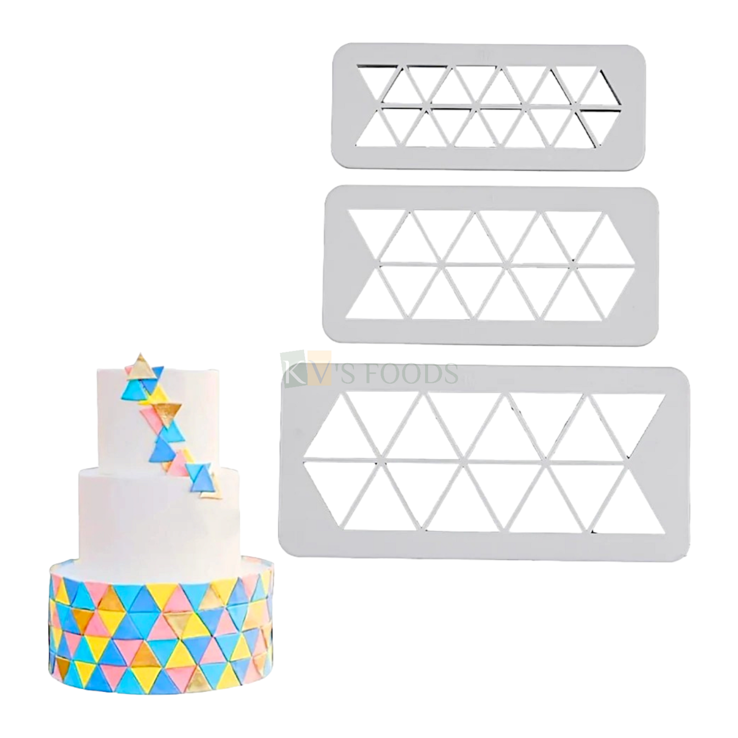 3 PCS Triangle Cookie Fondant Cutter & Embosser, Small, Medium & Large Size Geometric Cutter Set, Equilateral Triangle for Cake Design Printing Mold Cakes Decorations, Wedding Anniversary Theme