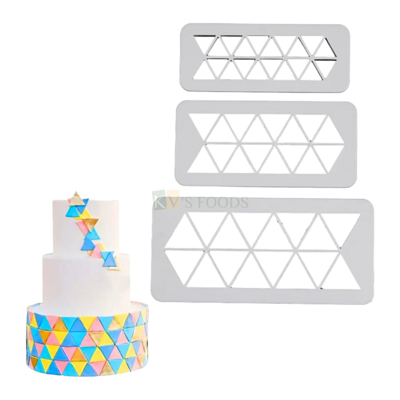 3 PCS Triangle Cookie Fondant Cutter & Embosser, Small, Medium & Large Size Geometric Cutter Set, Equilateral Triangle for Cake Design Printing Mold Cakes Decorations, Wedding Anniversary Theme