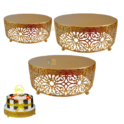 1 PC Golden Jali Round Cake Stands in Different Sizes (8, 10, 12 Inches), Round Metal Cake Stands Dessert Macaroon, Candy Display Cupcake Fruits Stands for Birthday Wedding Anniversary Party Theme
