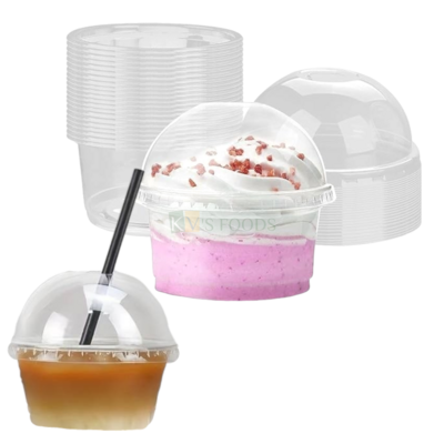 25 PCS Size 3.7 x 3.7 Inch Height 3.5 Inch Capacity ~ 170 ML Plastic Dessert Cups with Dome Lids Multi-Purpose Clear Transparent and Straw Hole Soft Drinks Disposable Birthday Party for Mousse Pudding