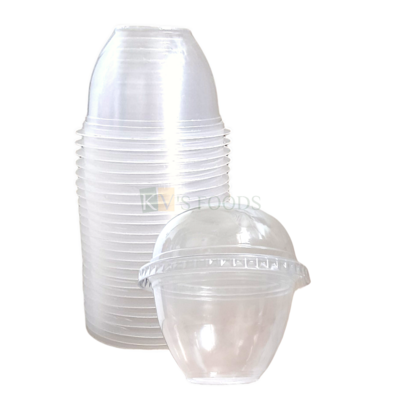 50 PCS Size 3.3 X 3.6 Inch Height, Capacity ~ 100 ML Plastic Mini Dessert Cups Glass with Dome Lids Multi-Purpose Clear Transparent Soft Drink Disposable Birthday Christmas Party Cup Mousse