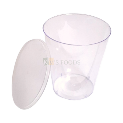 10 PCS Size 2.9 x 2.9 Inch Height 3.5 Inch, Capacity ~ 150 ML Acrylic Mousse Glass With Plastic Flat Lid Multi-Purpose Clear Transparent Drink Reusable Birthday Christmas Party Glass for Pudding