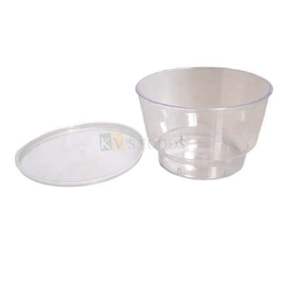 10 PCS Size 2.8 x 2.8 Inch Height 1.8 Inch Capacity ~ 90 ML Acrylic Mini Mousse Cup With Plastic Flat Lid Multi-Purpose Clear Transparent Round Reusable Christmas Party Glass for Desserts Cakes