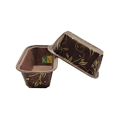 50 PCS Size 8x4x4 cms Capacity ~ 50 ML Bake and Serve Eco Friendly Rectangle Leaves Design Brown Colour Mini Loaf Cake Paper Small Mould Disposable Gift Tray Bakeable Bakeware Plum Cakes Brownie