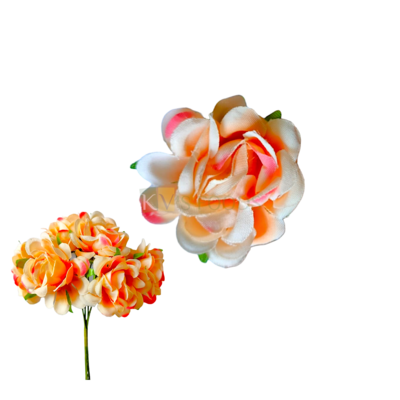 6 PCS Light Orange Small Non-Edible Rose Poeny Flowers Length 1.5 Inch for Birthday Wedding Anniversary Engagement Christmas Cake Cupcake Function Decorations DIY Crafts Wall Home Hair Accessory Decor