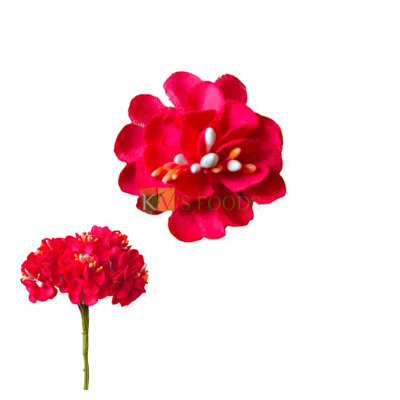 6 PCS Red Small Non-Edible Poppy Poeny Flowers Length 1.5 Inch for Birthday Wedding Anniversary Engagement Christmas Cake Cupcake Function Decorations DIY Crafts Wall Home Hair Accessory Decor