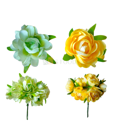 6 PCS Small Non-Edible Rose Peony Flowers Length 1.5Inch in Different Colour for Birthday Wedding Anniversary Engagement Christmas Cake Cupcake Function DIY Craft Home Hair Accessory Decorations