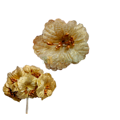 6 PCS Golden Small Non-Edible Poppy 5 Petals Anemones Flower Length 1.9 Inch for Birthday Wedding Anniversary Engagement Christmas Cake Cupcake Function DIY Crafts Home Hair Accessory Decorations