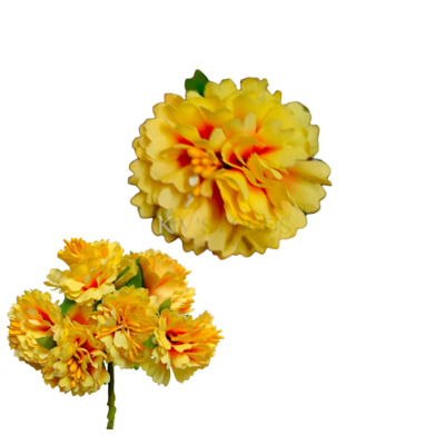 6 PCS Yellow Small Non-Edible Marigold Peony Flowers With Stem Length 1.5 Inch for Birthday Wedding Anniversary Engagement Cakes Function Home DIY Crafts Wall Hair Accessories Decorations