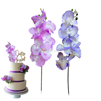1 PC White Blue or Lavender Non-Edible Orchid Lilac Dendrobium Stem Branch Flowers Length 4 Inch for Wedding Anniversary Engagement Christmas Cakes Function Cake Topper, Insert Bouquet Vase Decoration