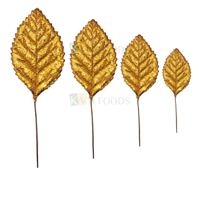 Non-Edible Golden Shiny Leaves in Different Sizes for Wedding Anniversary Engagement Christmas Cakes Cupcake Function Decorations Garden Theme DIY Crafts Wall Home Decorations