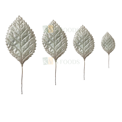 Non-Edible Silver Shiny Leaves in Different Sizes for Wedding Anniversary Engagement Christmas Cakes Cupcake Function Decorations Garden Theme DIY Crafts Wall Home Decorations