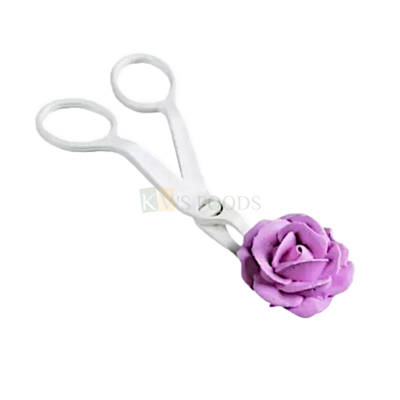 1 PC White Flower Lifter Plastic Scissor, Rose Flower Scissors for Lifting & Shifting Moving Tool for Icing Flowers Decor Tools, Cream Flower Transfer Fondant Holder, Cake Decorating Tools