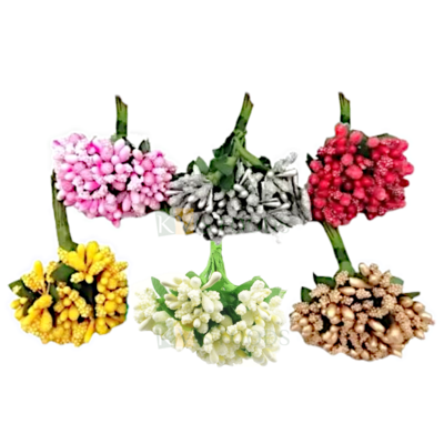 24 PC Non-Edible Artificial Pollen Flowers for Wedding Cake Decorating Tiara Making and Jewelry Making Scrapbooking Flower buds Bouquet Vase Leaves Decorations Mehendi Functions Gajra Hair Accessories