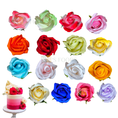 1 PC Multicoloured Large Non-Edible Rose Flower Head Length 1.8 Inch for Birthday Wedding Anniversary Engagement Christmas Cake Cupcake Function Decorations DIY Crafts Wall Home Hair Accessory Decor