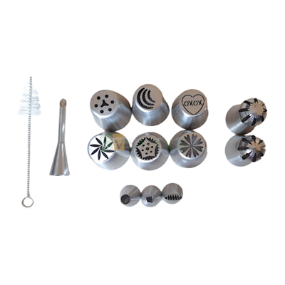 13 PCS 13 in1 Stainless Steel Russian Balloon Nozzle Set Flower Leaves Icing Piping Different Designs Nozzles, Baking Tool DIY Pipe tip Sultane Nozzle Ball-tip Nozzle With Brush Set, Cream Nozzles