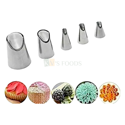 5 PCS 5 in1 Stainless Steel Petals C Curved Nozzles Set Flower s Leaves Icing Piping Different Sizes Nozzles Set, Baking Tool Cream Nozzles DIY Cake Decorating Tools, Spherical Decorating Mouth