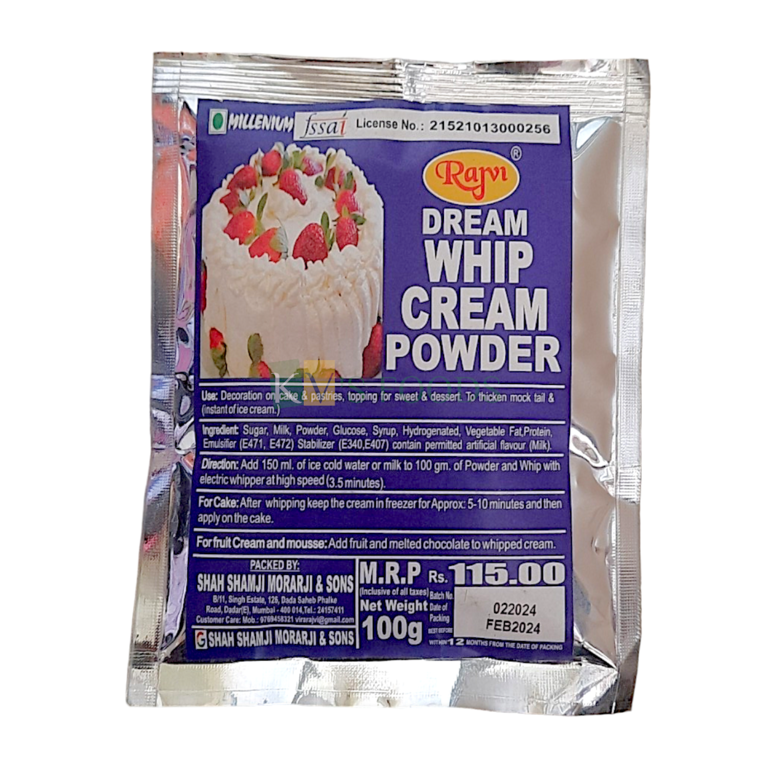 1 PC White Rajvi Whip Cream Powder (100 Gm), Used for Decorating Cakes, Pastries, Topping for Sweets, and Desserts, To thicken Mocktail, Can be used in Fruits and Melted Chocolate DIY Cake Decorations